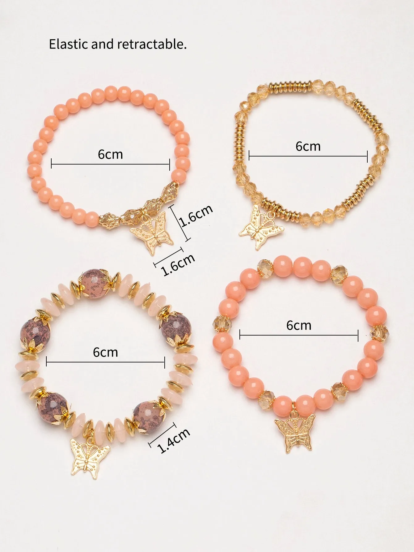 4pcs/set Butterfly Charm Snow White Beaded Bracelet Women Bracelet Stackable