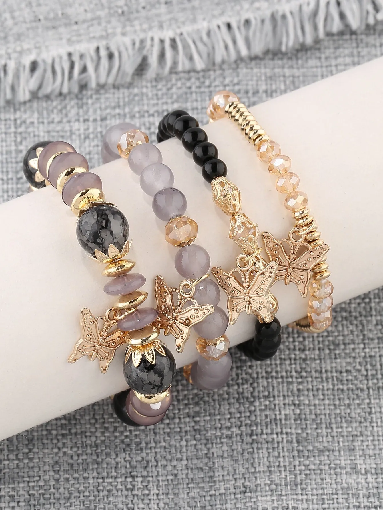 4pcs/set Butterfly Charm Snow White Beaded Bracelet Women Bracelet Stackable