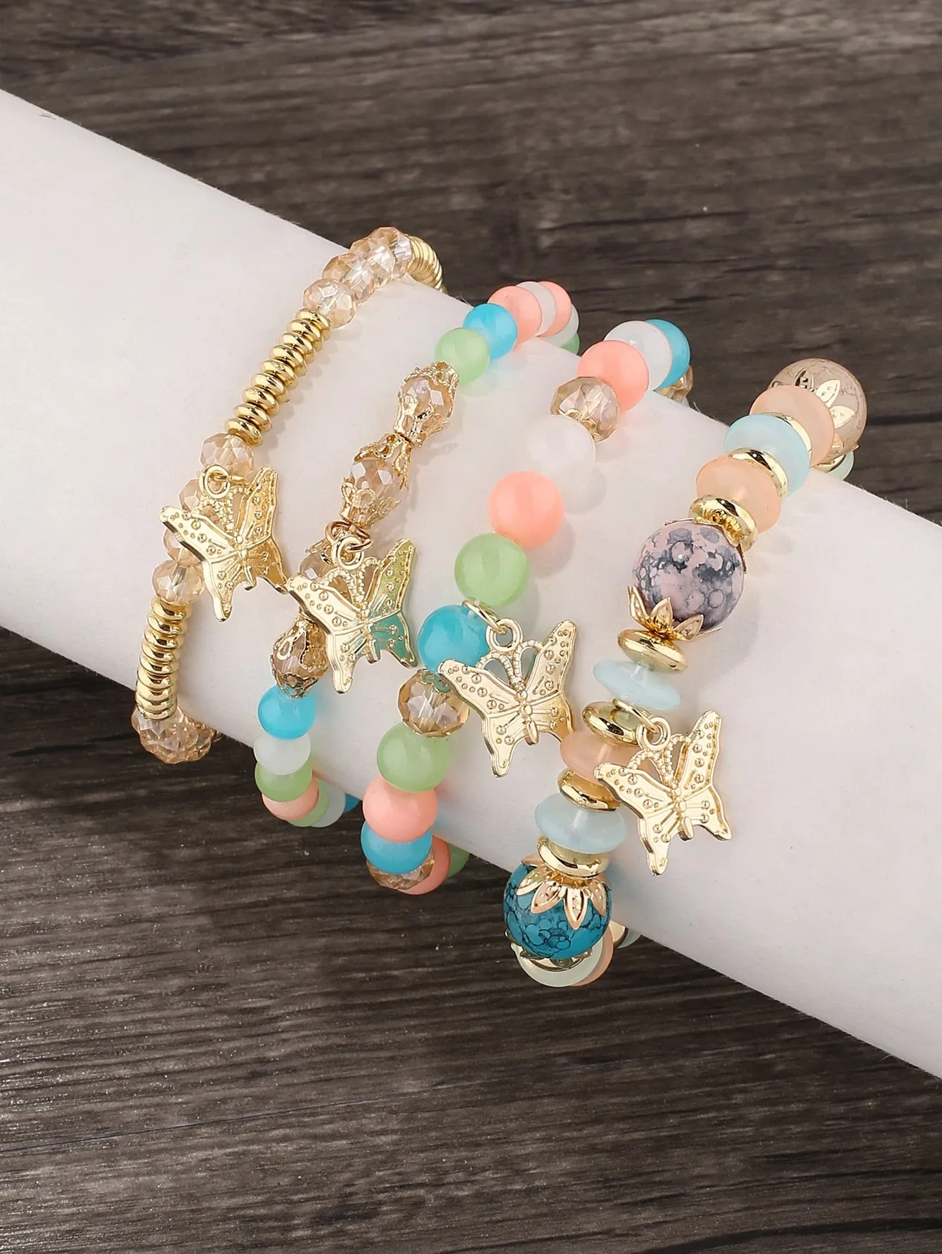 4pcs/set Butterfly Charm Snow White Beaded Bracelet Women Bracelet Stackable