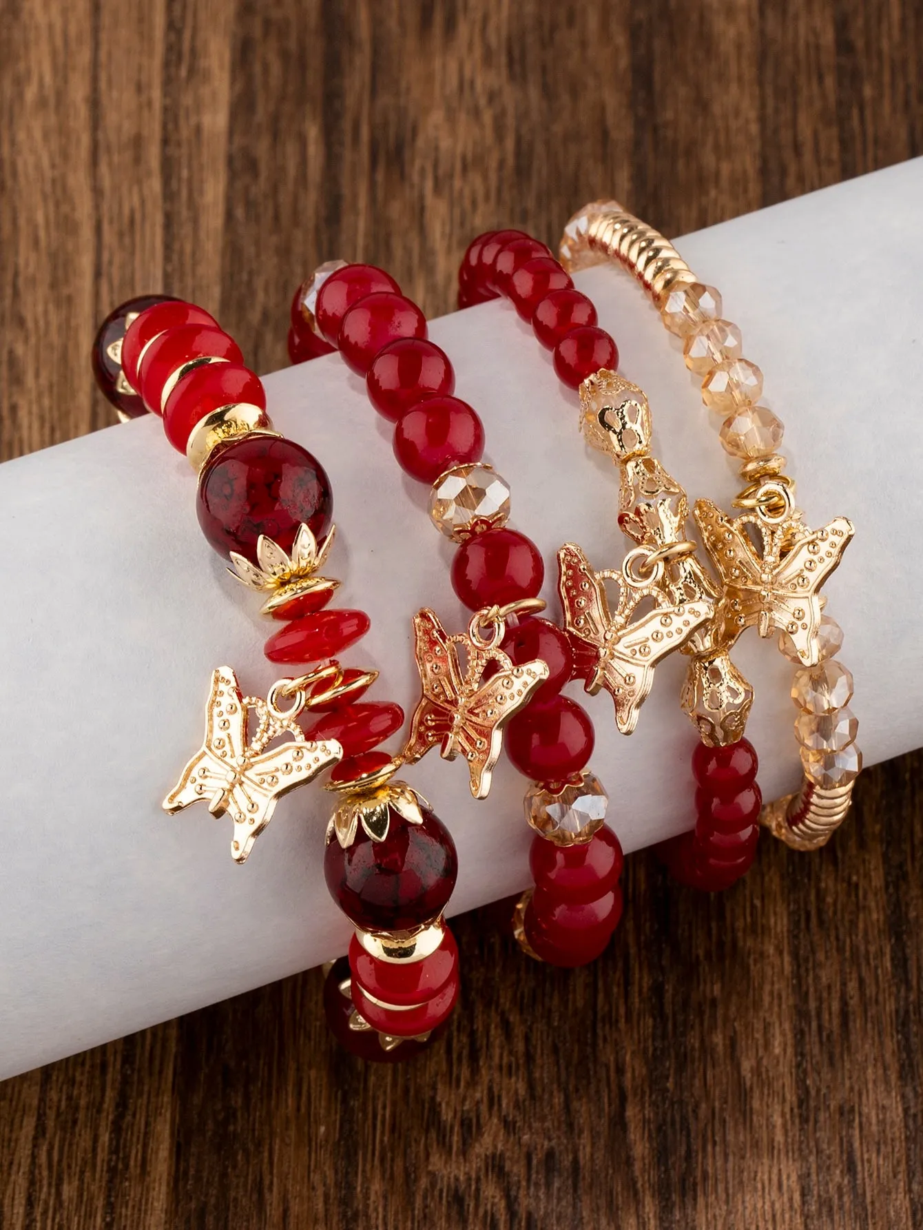 4pcs/set Butterfly Charm Snow White Beaded Bracelet Women Bracelet Stackable