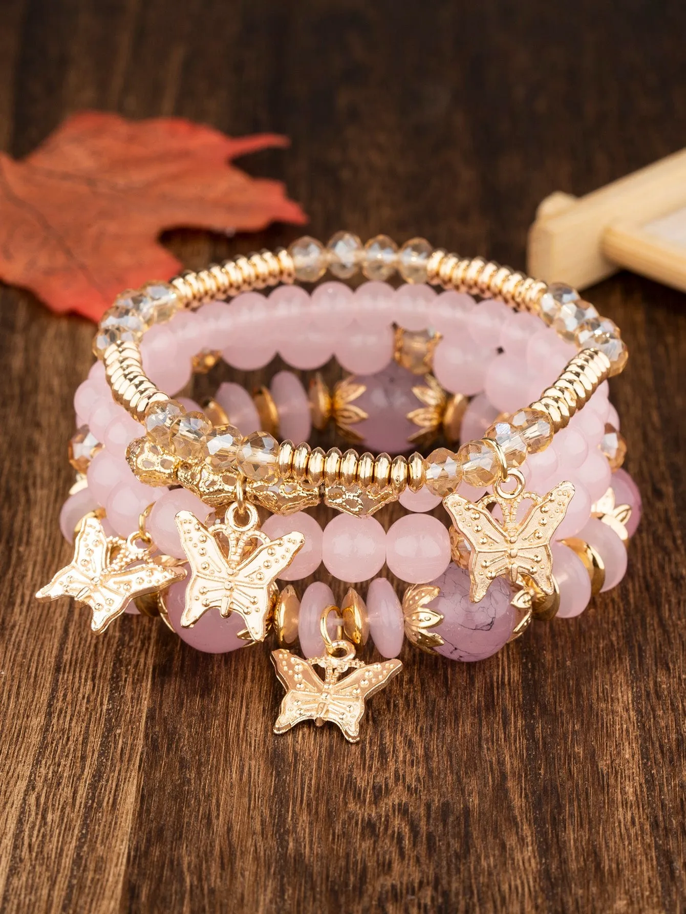 4pcs/set Butterfly Charm Snow White Beaded Bracelet Women Bracelet Stackable