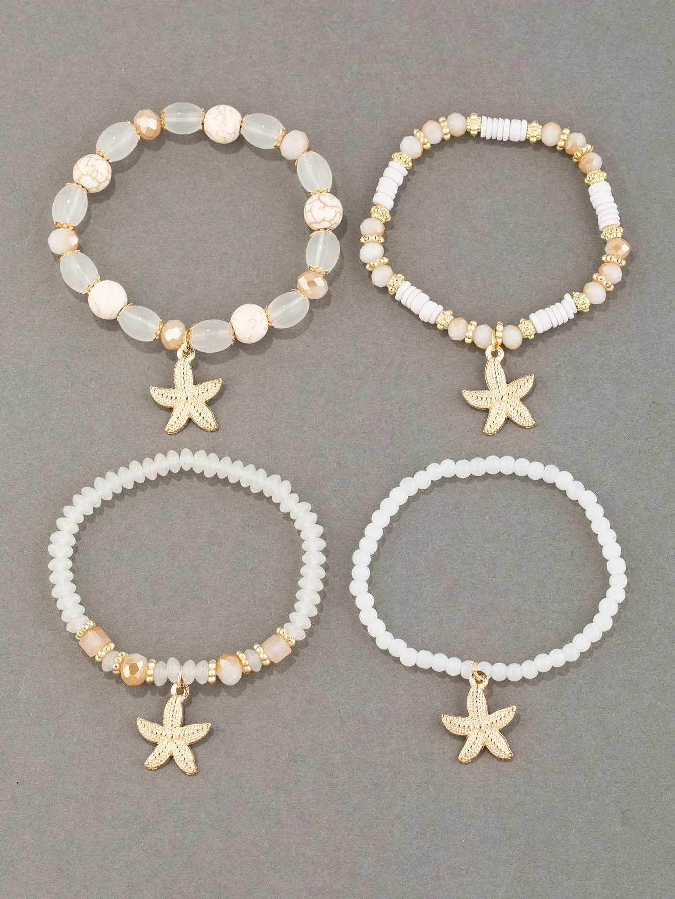 4pcs/set Butterfly Charm Snow White Beaded Bracelet Women Bracelet Stackable