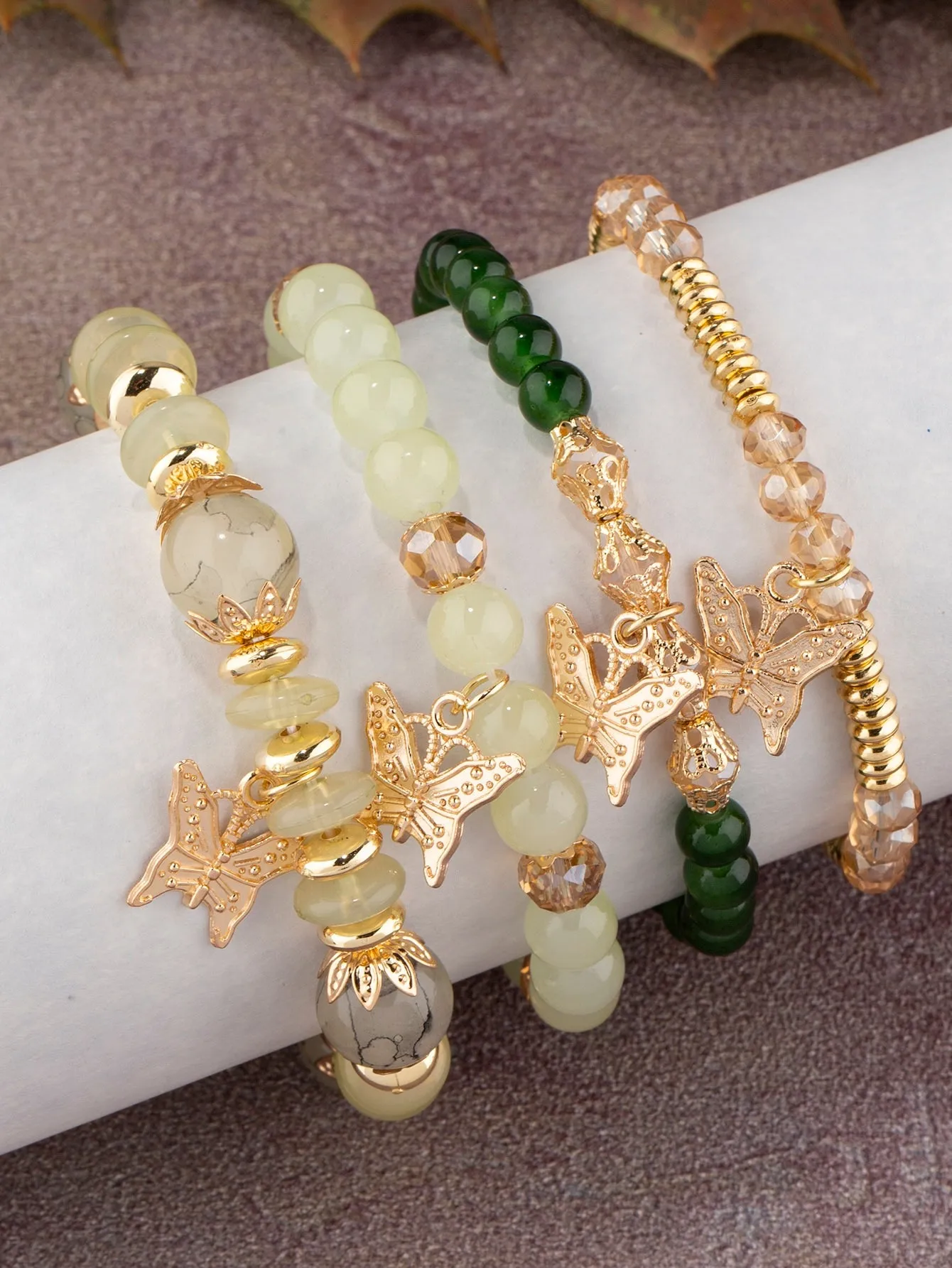 4pcs/set Butterfly Charm Snow White Beaded Bracelet Women Bracelet Stackable