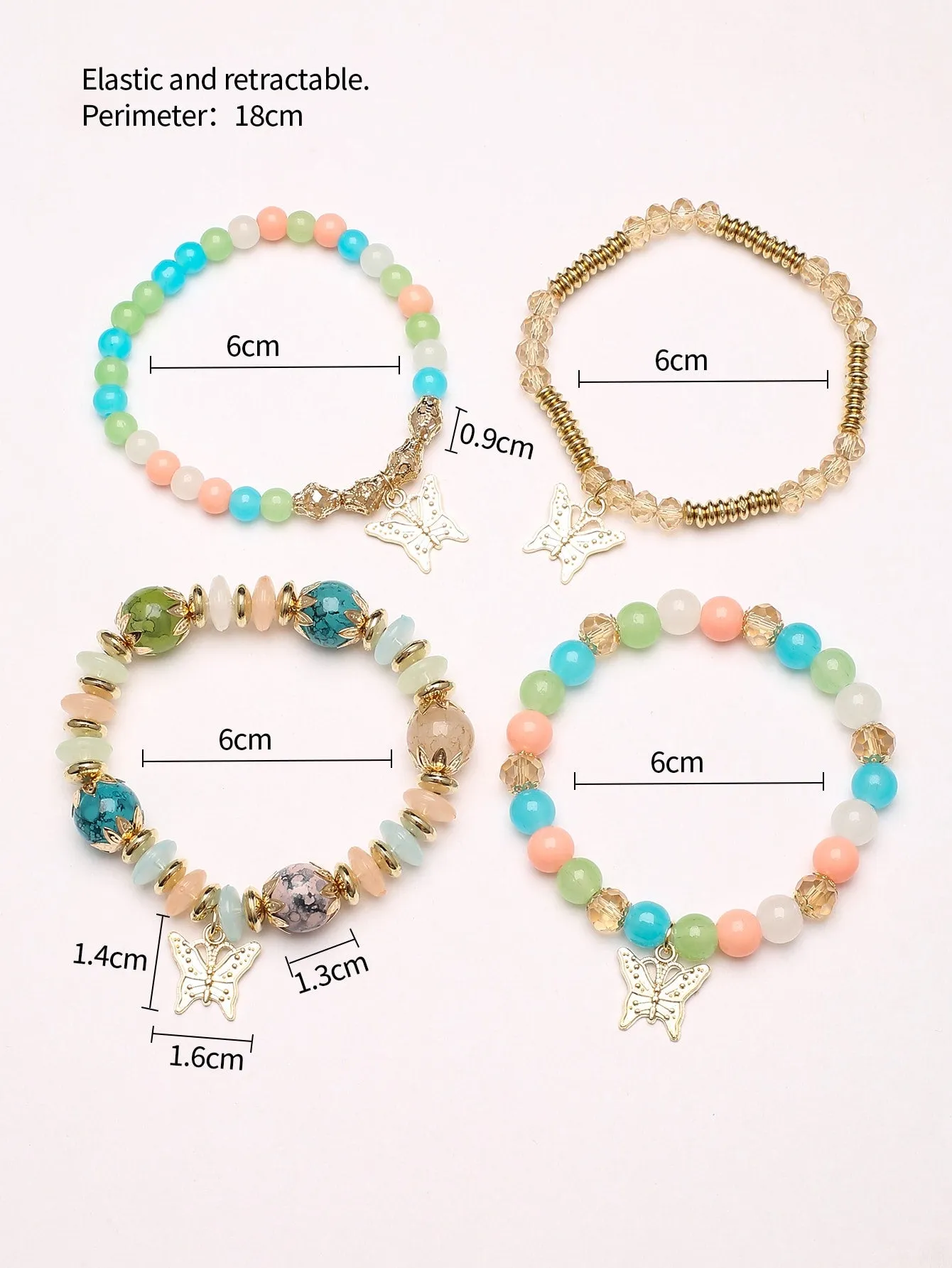 4pcs/set Butterfly Charm Snow White Beaded Bracelet Women Bracelet Stackable