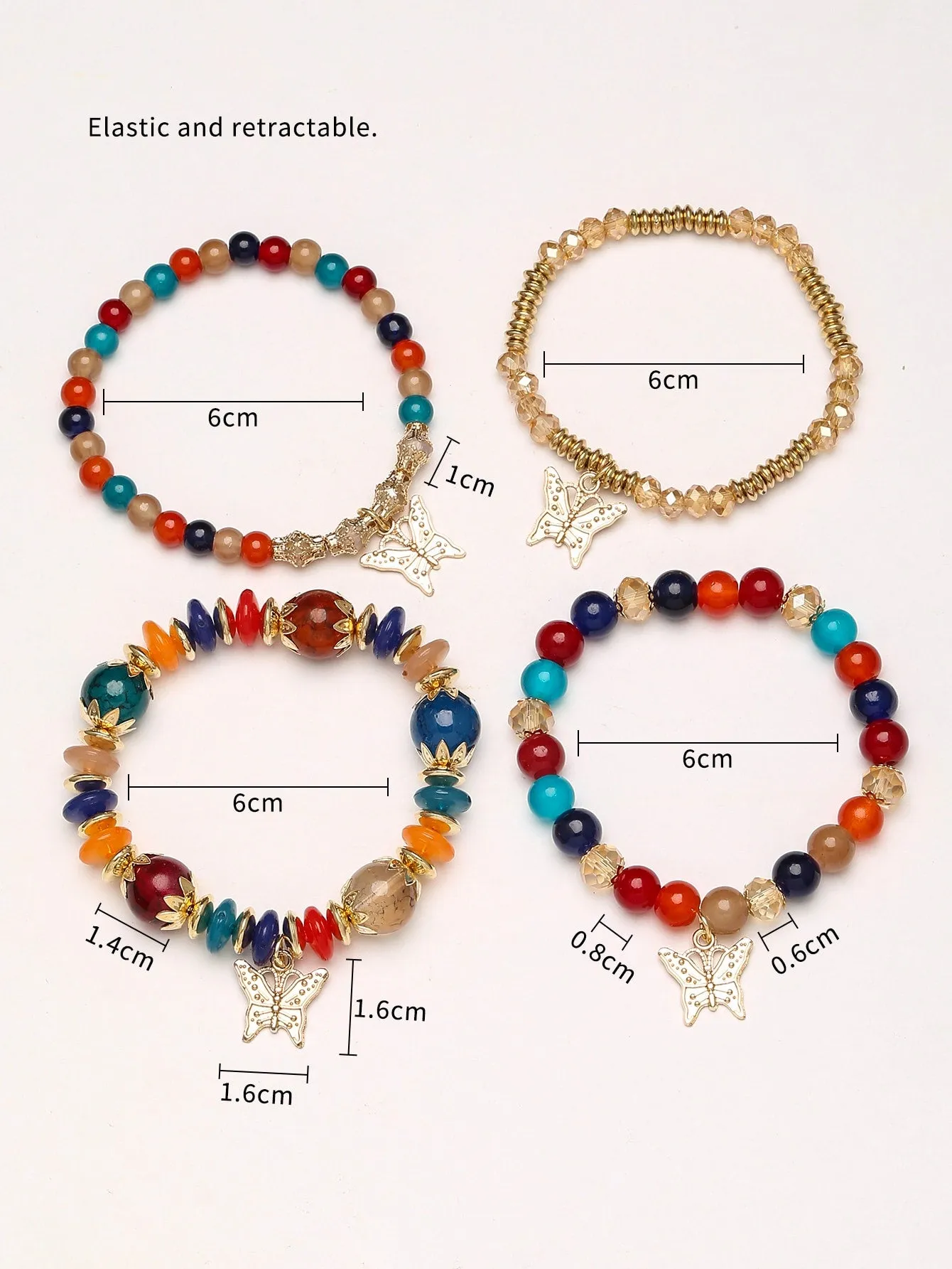 4pcs/set Butterfly Charm Snow White Beaded Bracelet Women Bracelet Stackable