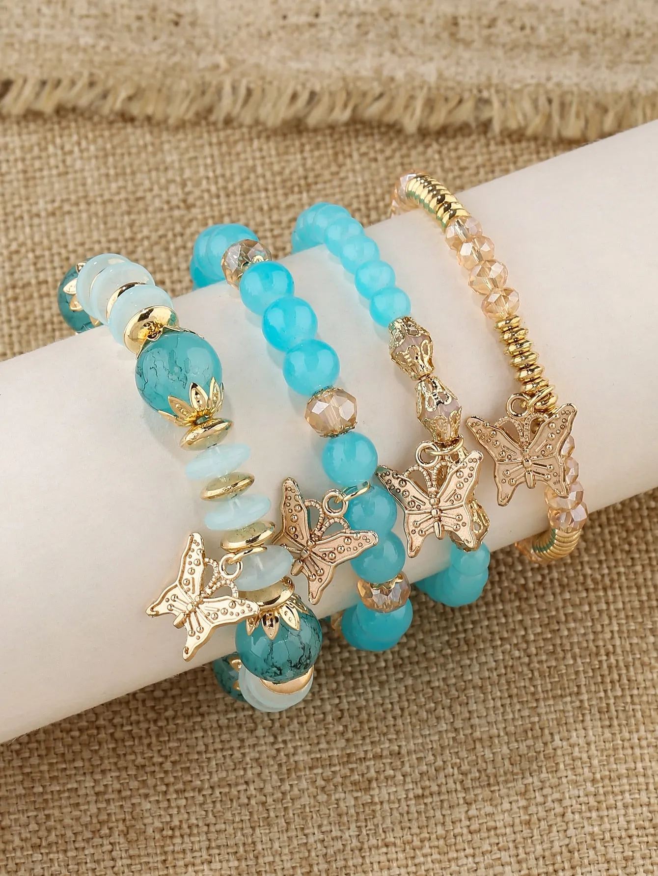 4pcs/set Butterfly Charm Snow White Beaded Bracelet Women Bracelet Stackable