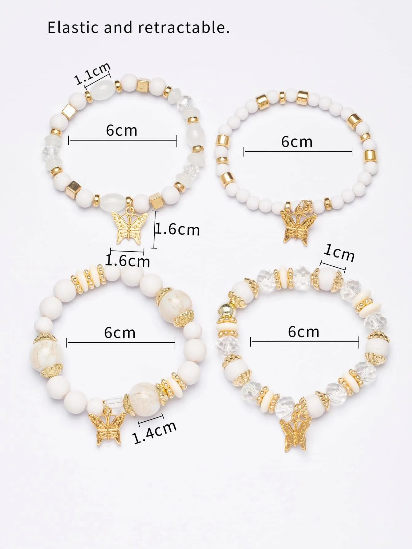 4pcs/set Butterfly Charm Snow White Beaded Bracelet Women Bracelet Stackable