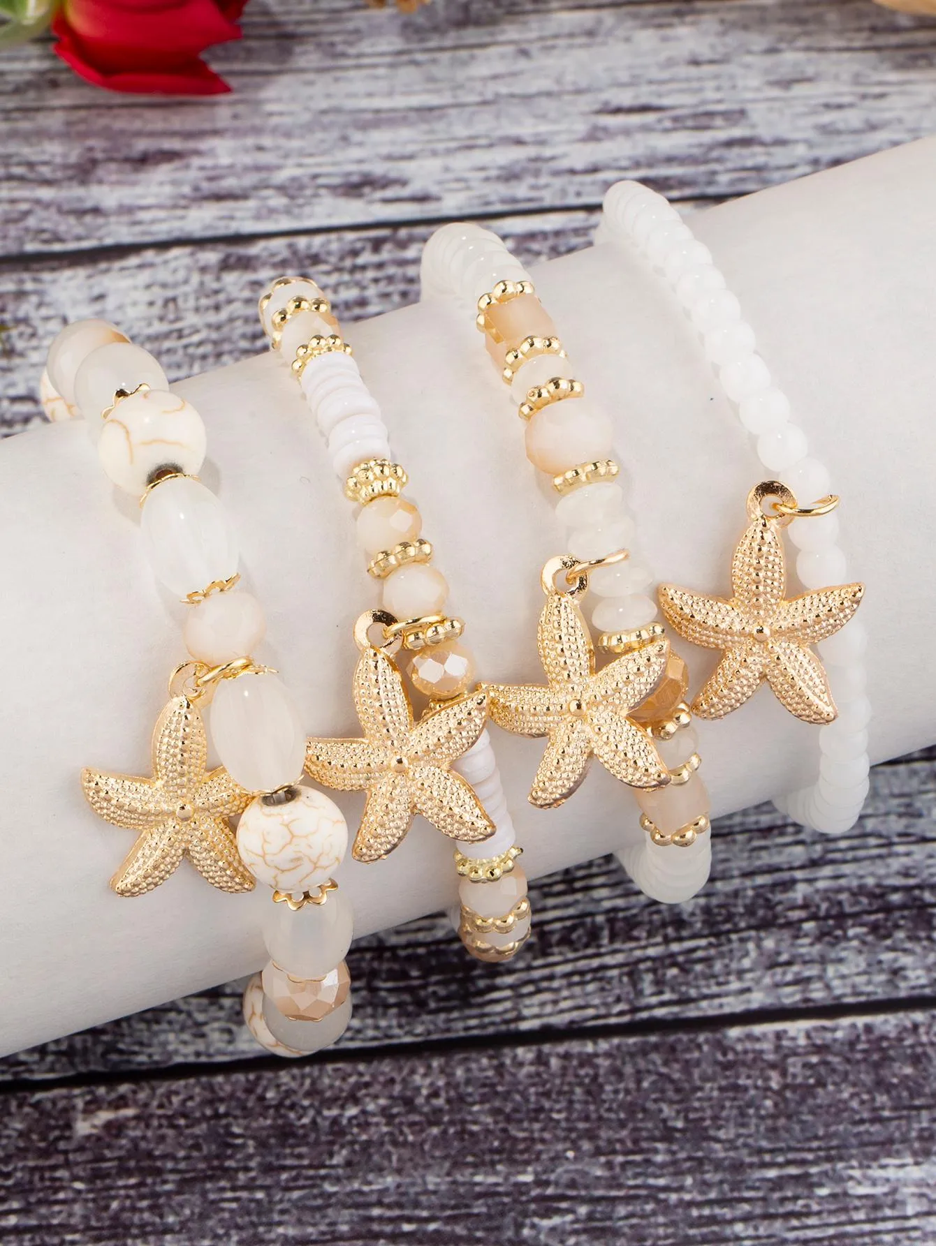 4pcs/set Butterfly Charm Snow White Beaded Bracelet Women Bracelet Stackable