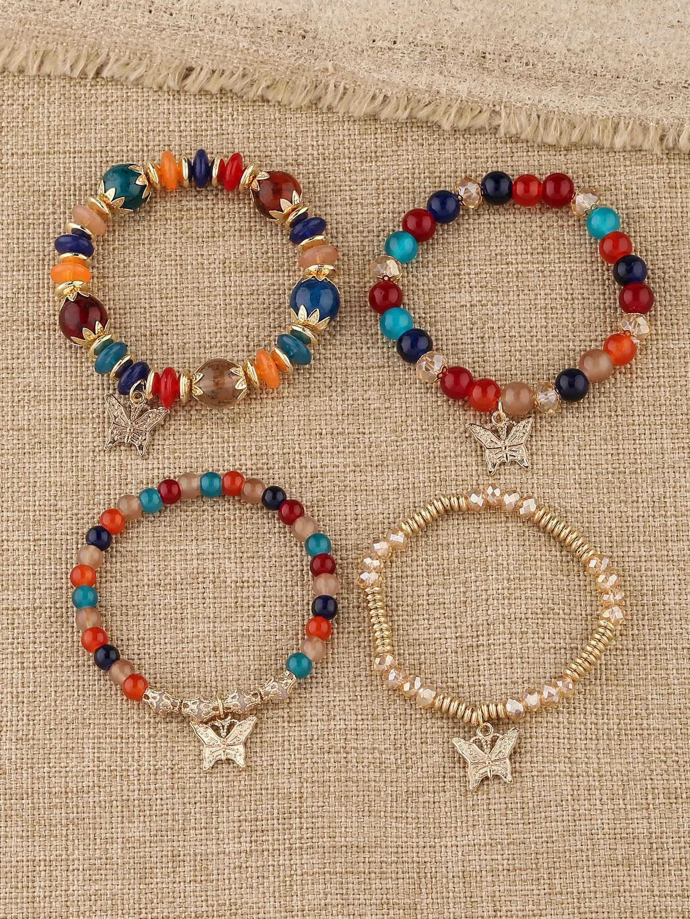 4pcs/set Butterfly Charm Snow White Beaded Bracelet Women Bracelet Stackable