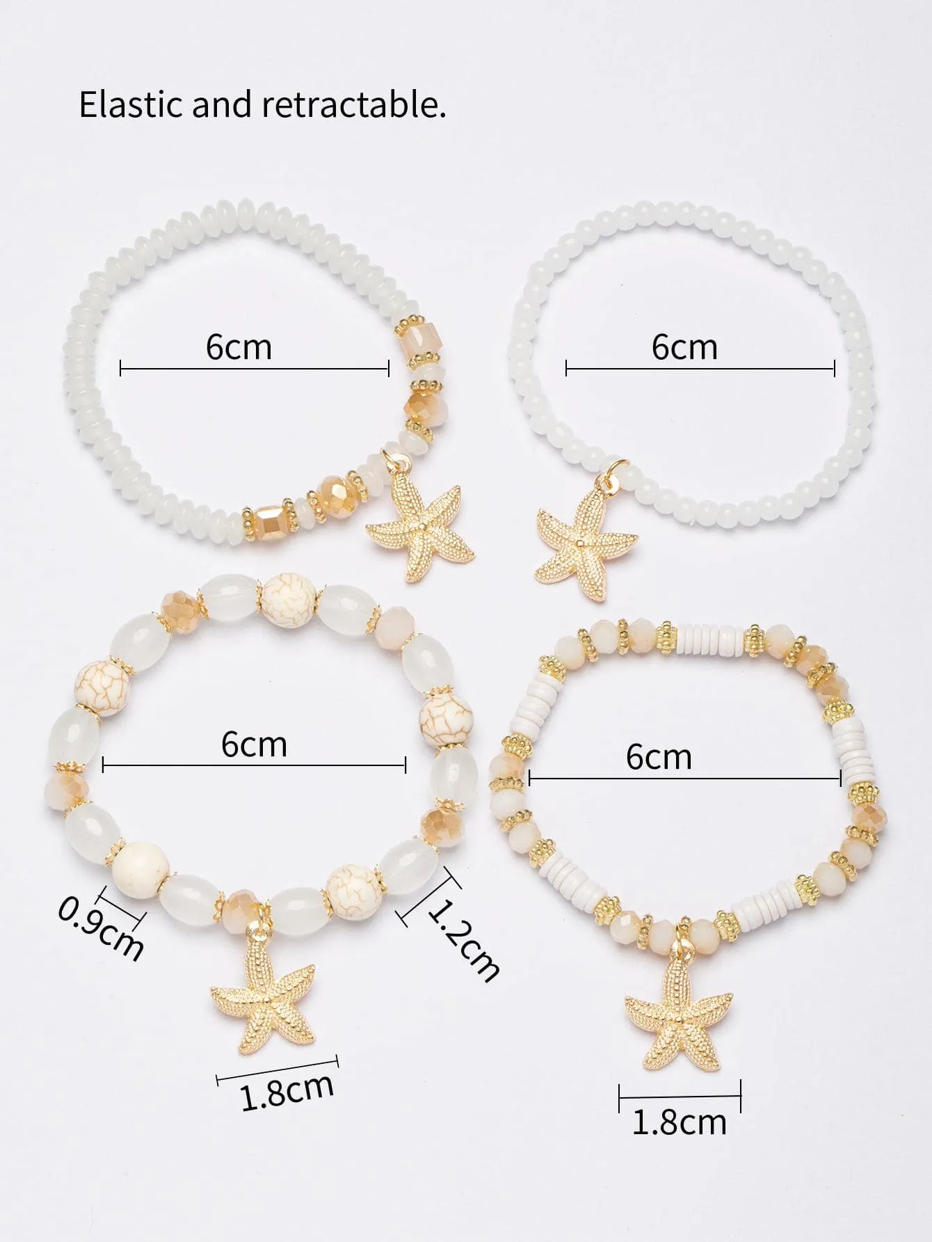 4pcs/set Butterfly Charm Snow White Beaded Bracelet Women Bracelet Stackable