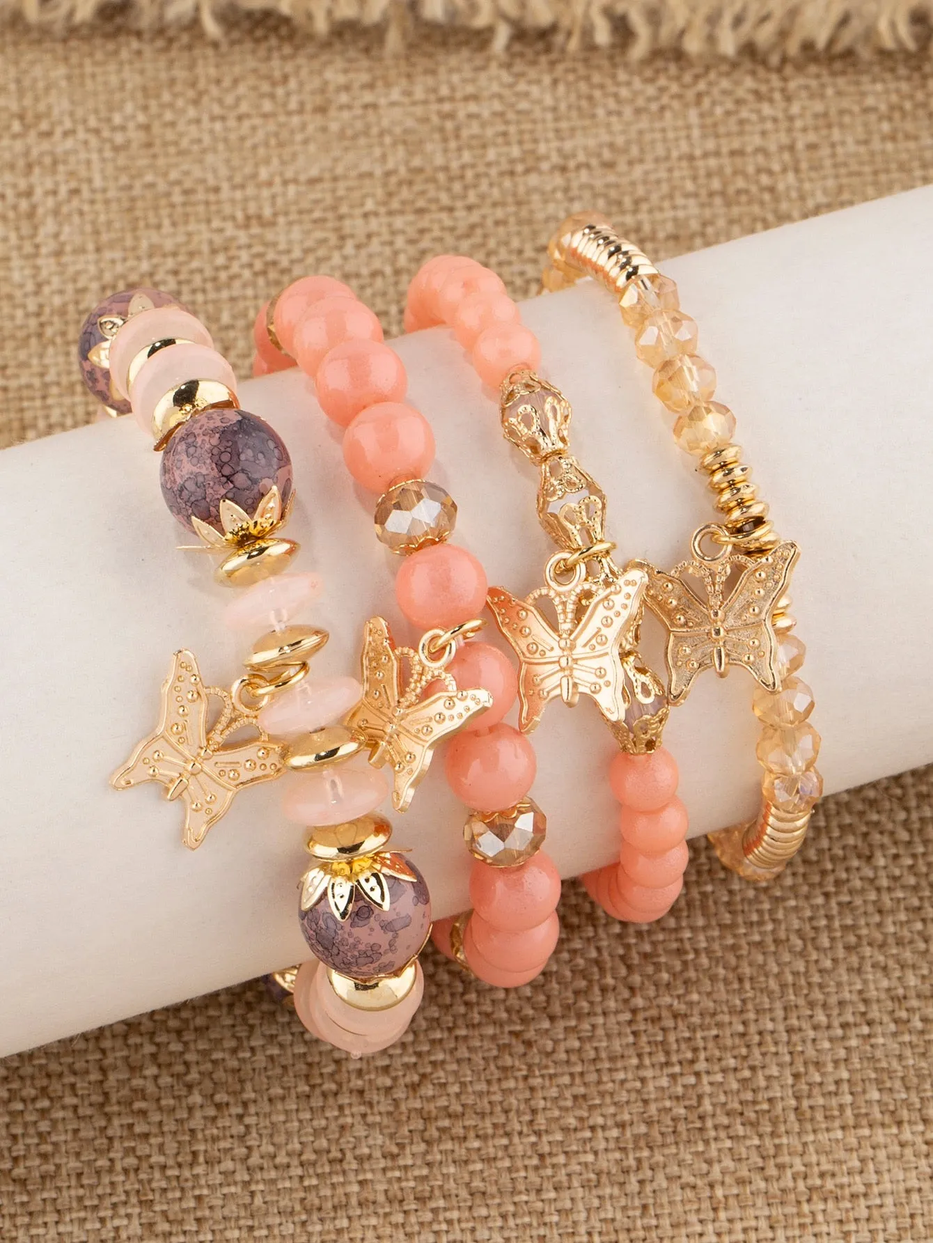 4pcs/set Butterfly Charm Snow White Beaded Bracelet Women Bracelet Stackable