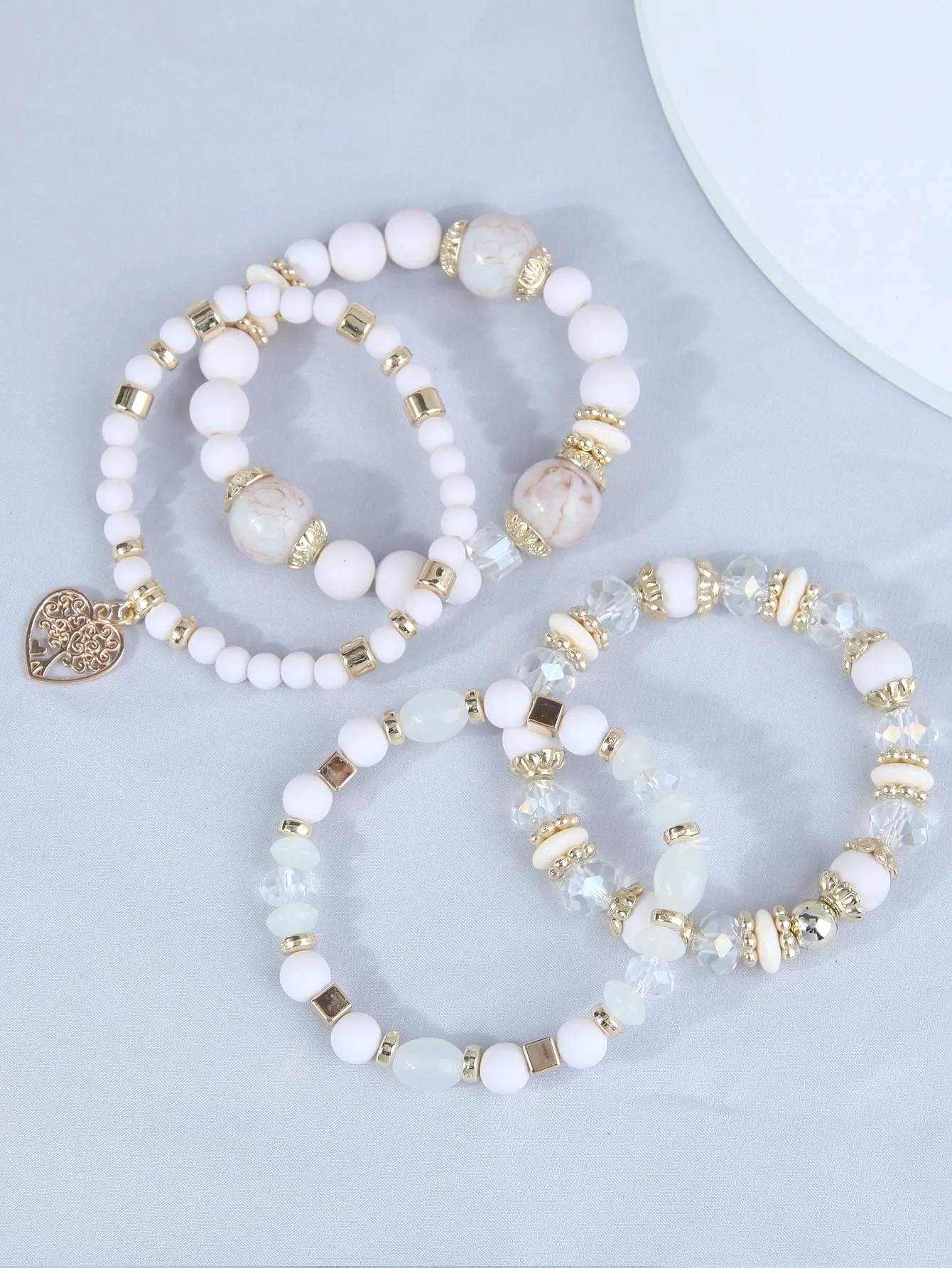 4pcs/set Heart Charm White Color Beaded Bracelet Women Bracelet Stackable