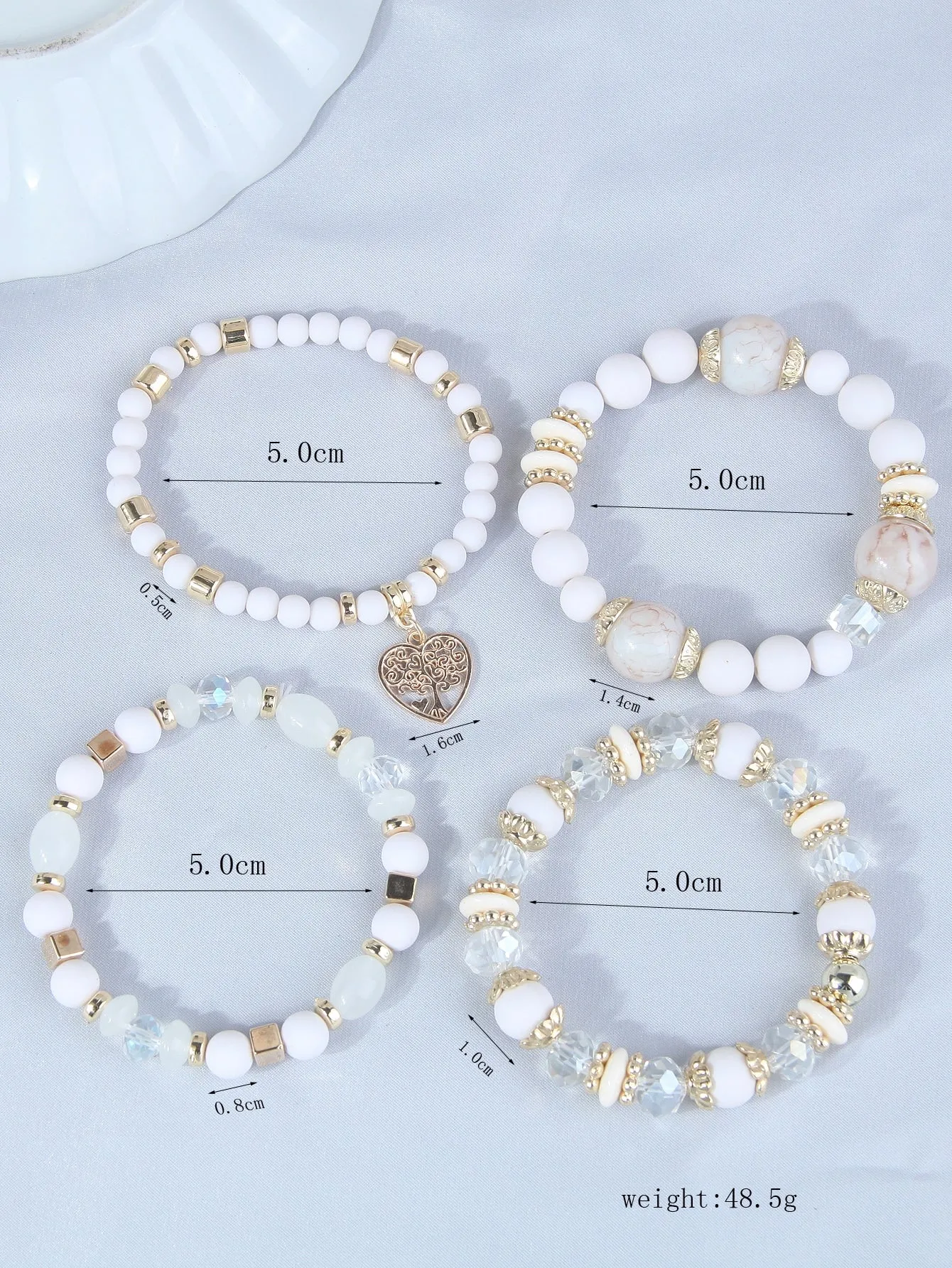 4pcs/set Heart Charm White Color Beaded Bracelet Women Bracelet Stackable