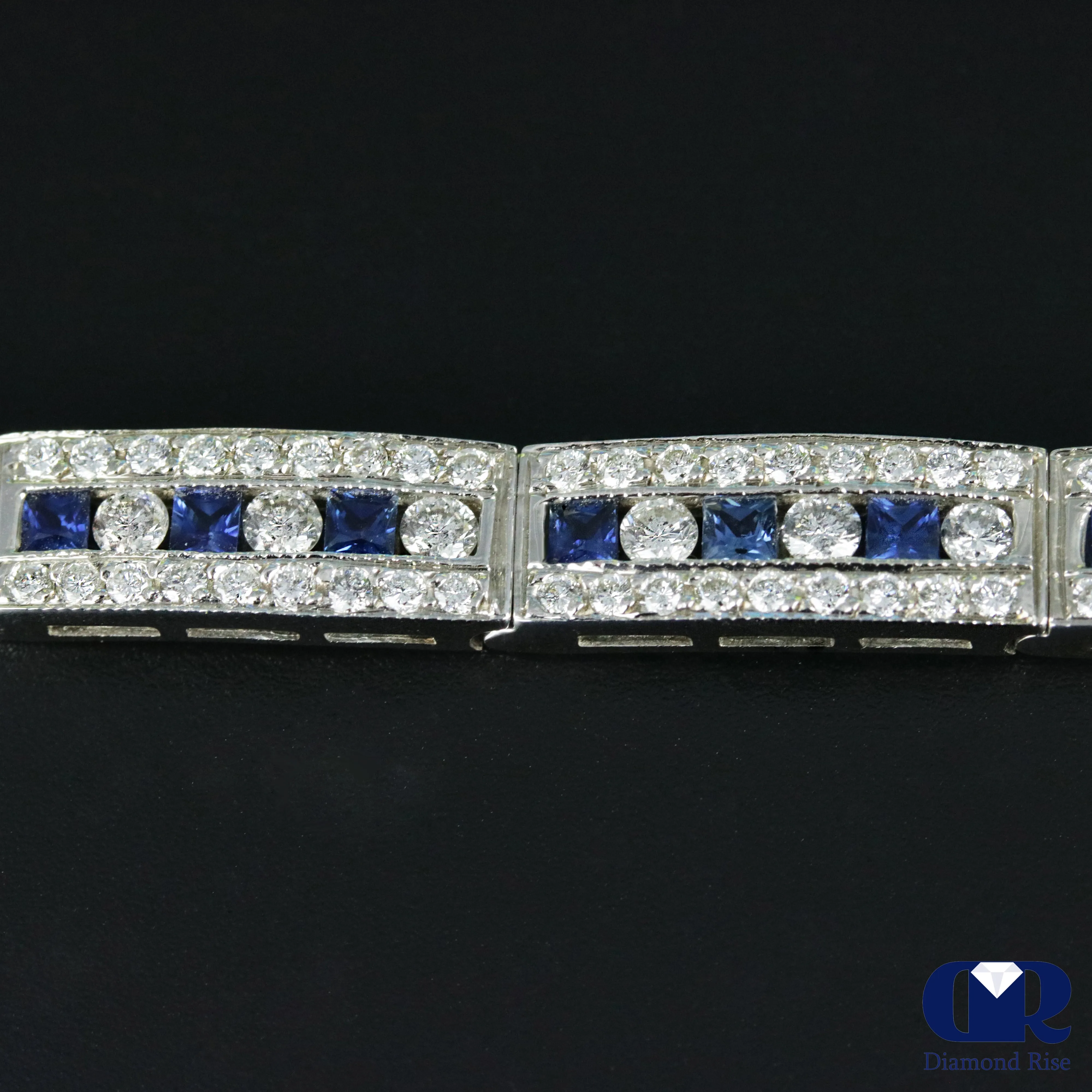 6.92 Carat Diamond & Sapphire Tennis Bracelet In 14K White Gold