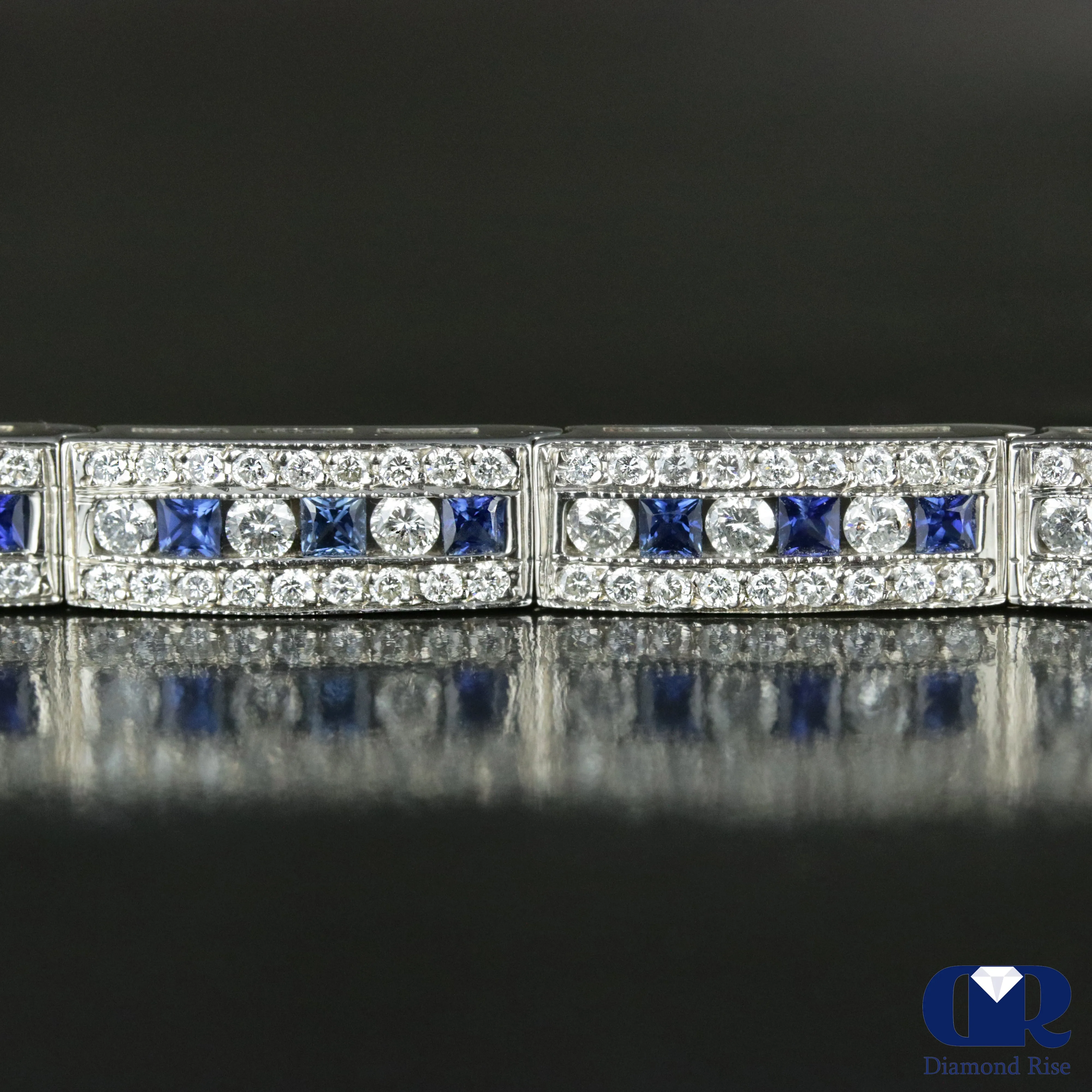 6.92 Carat Diamond & Sapphire Tennis Bracelet In 14K White Gold