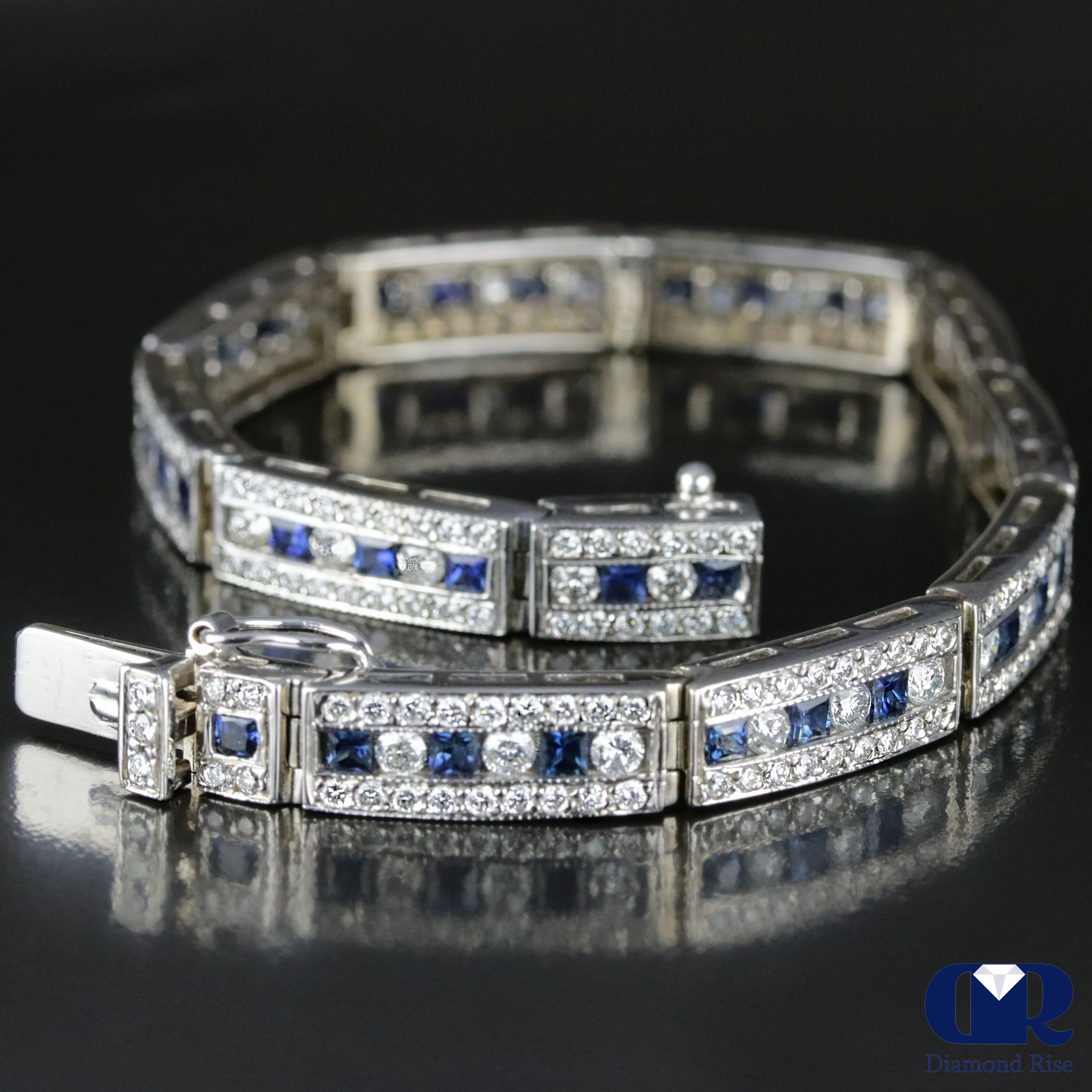 6.92 Carat Diamond & Sapphire Tennis Bracelet In 14K White Gold