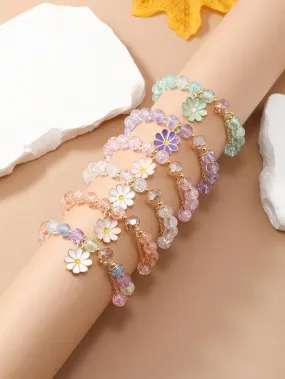 6pcs Flower Charm Beaded Bracelet Set Women Bracelet Stackable Bracelet Crafted