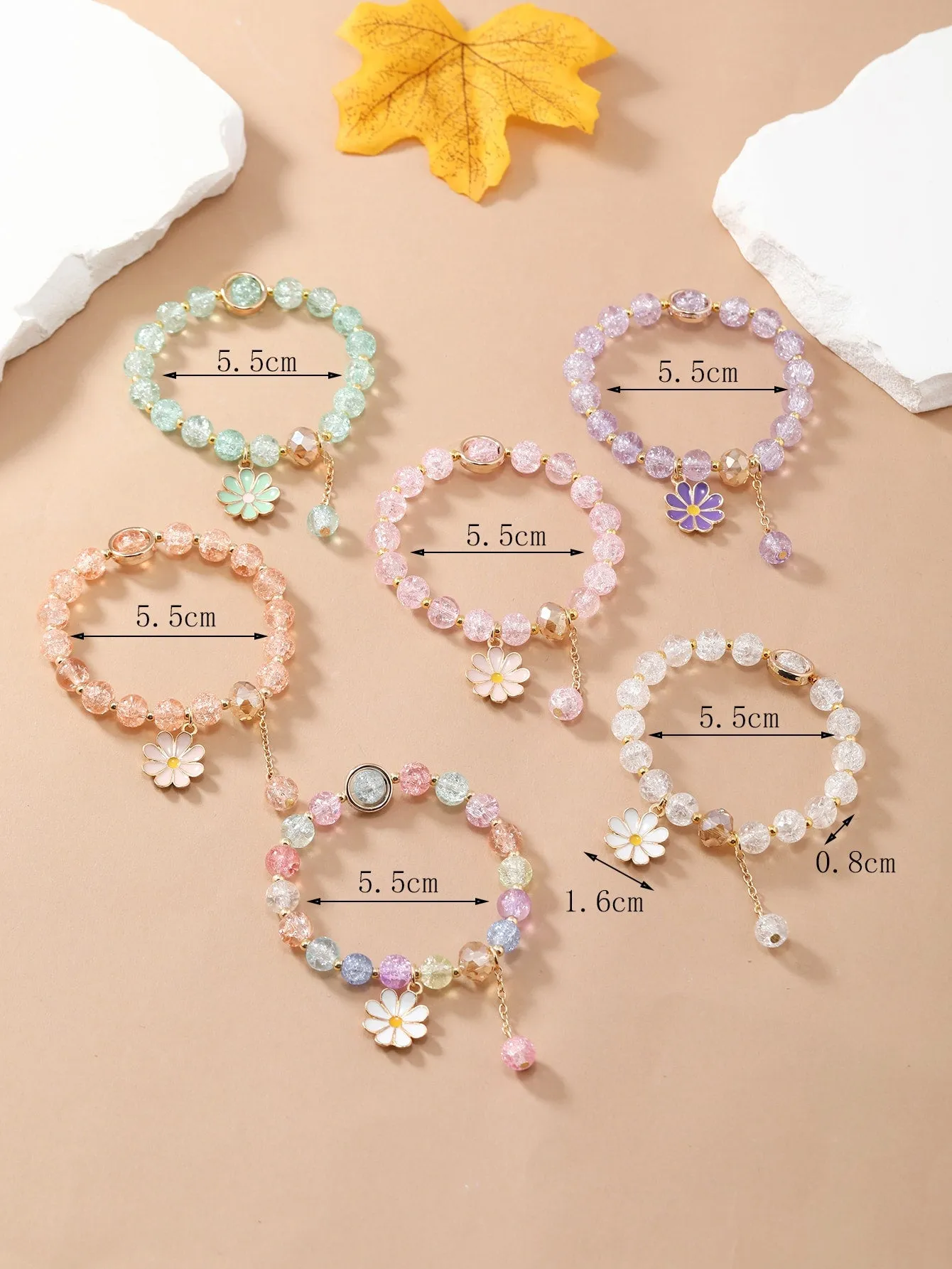 6pcs Flower Charm Beaded Bracelet Set Women Bracelet Stackable Bracelet Crafted