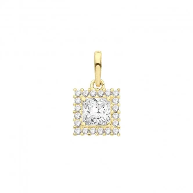 9ct Gold Square Zirconia Cluster Pendant PN1244