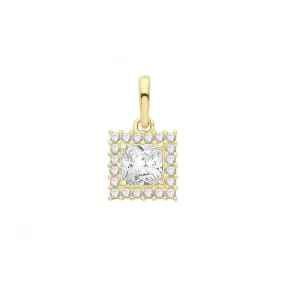 9ct Gold Square Zirconia Cluster Pendant PN1244