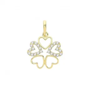 9ct Gold Zirconia And Plain Hearts Pendant PN1251