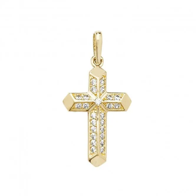 9ct Yellow Gold Cross Zirconia Pendant PN066