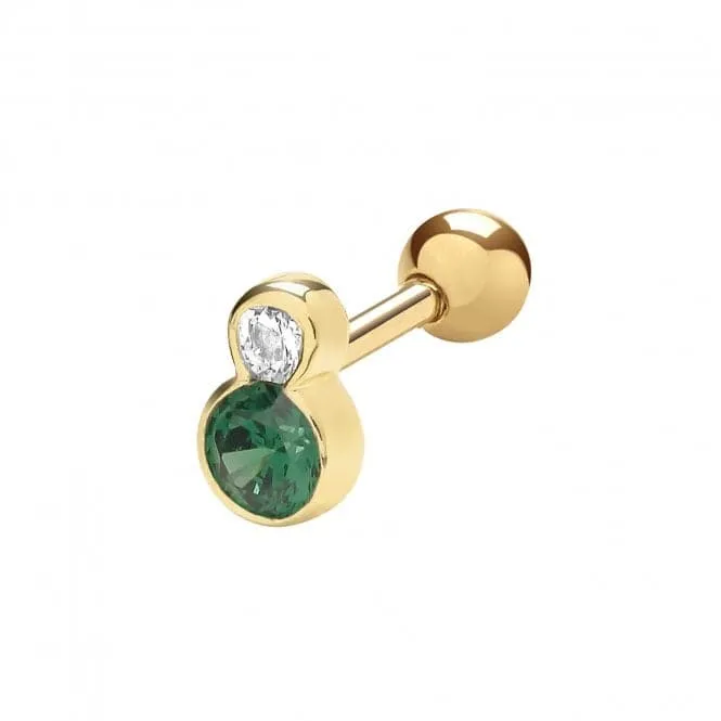 9ct Yellow Gold Green And White Zirconia Cartilage Stud ES1998