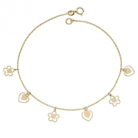 9ct Yellow Gold Heart and Flower Charm Bracelet GB508