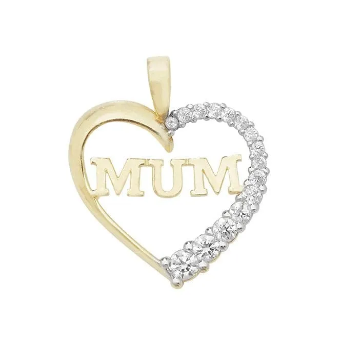 9ct Yellow Gold Heart Mum Zirconia Pendant PN1020