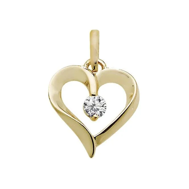 9ct Yellow Gold Heart Zirconia Pendant PN1004