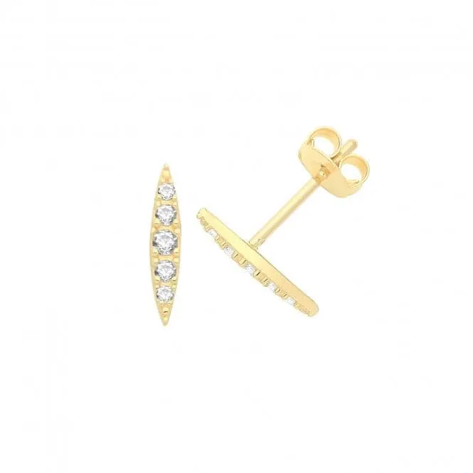 9ct Yellow Gold Zirconia Bar Stud Earrings - Modern Glamour & Elegance