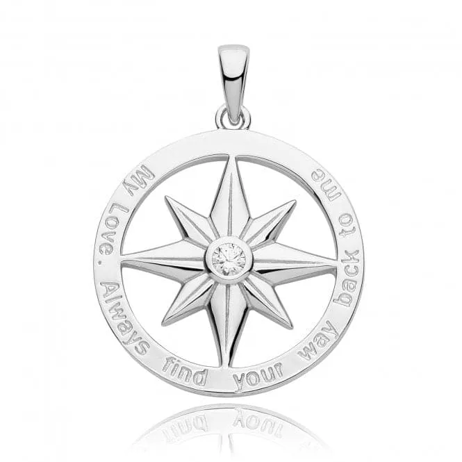 Acotis Silver Pendant Rhodium Plated Zirconia Northern Star G61129