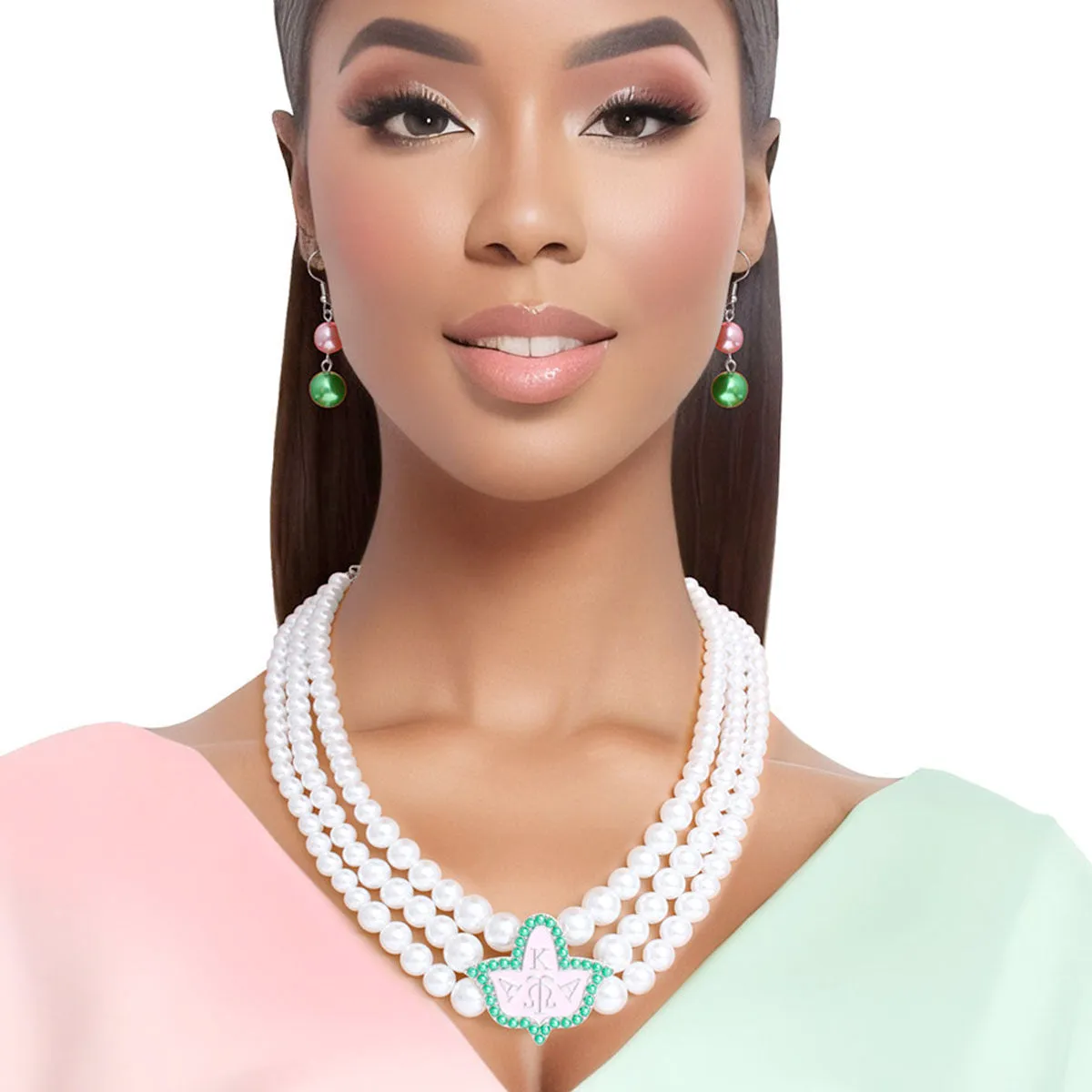 AKA Pearl Necklace Pink Ivy Set