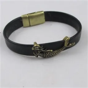 Antique Gold Mermaid On Brown Leather Bracelet