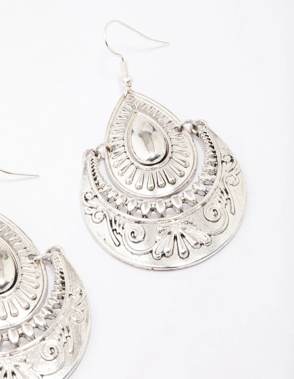 Antique Silver Teardrop Medium Drop Earrings