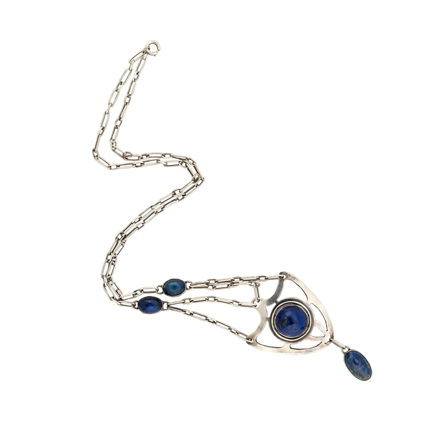 Arts and Crafts Sterling Silver Sodalite Shield Necklace