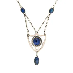 Arts and Crafts Sterling Silver Sodalite Shield Necklace