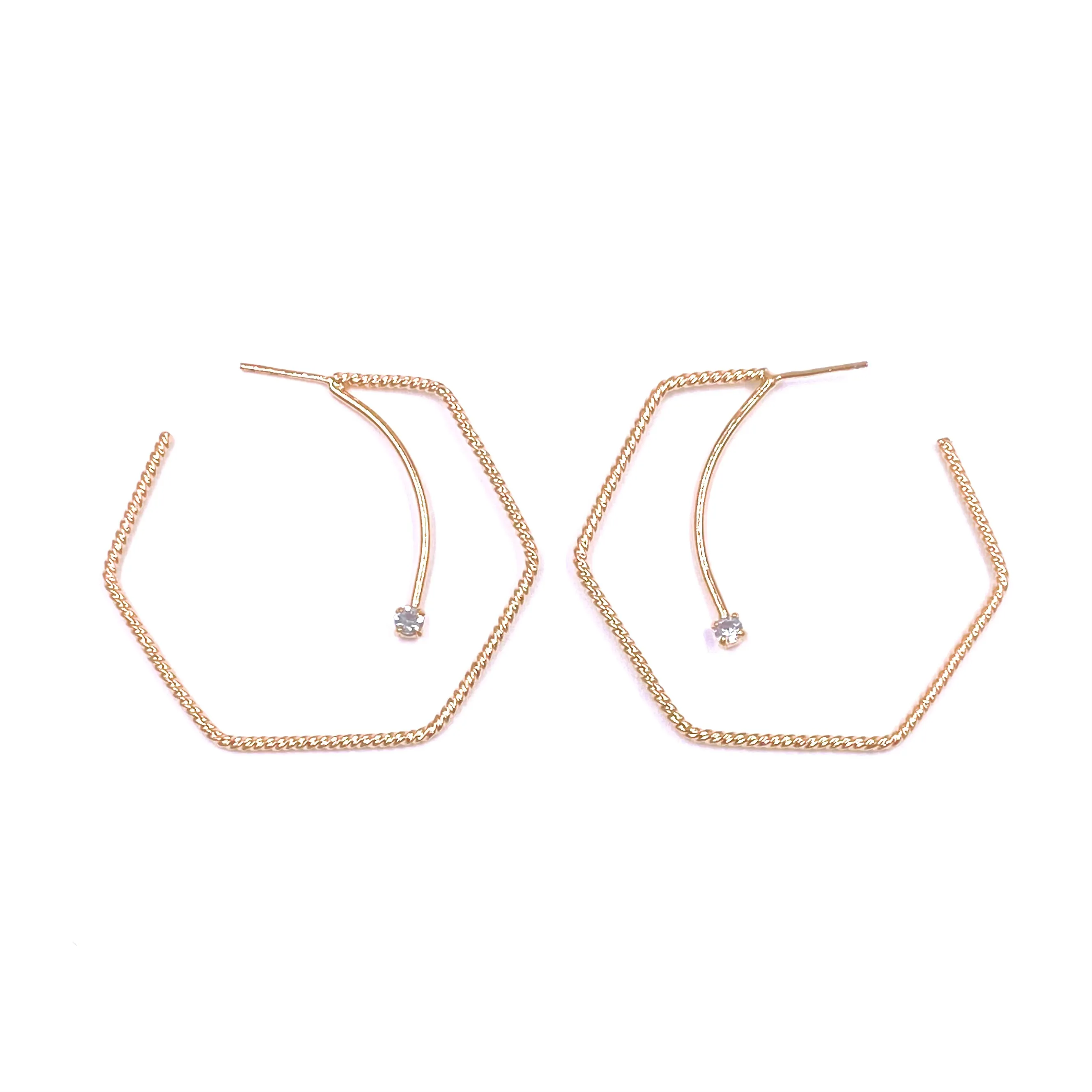 Ashley Gold Stainless Steel Gold Plated Open CZ Hoop Earrings