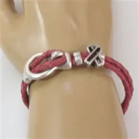 Awareness Leather Braided Bracelet Dark Pink Unisex