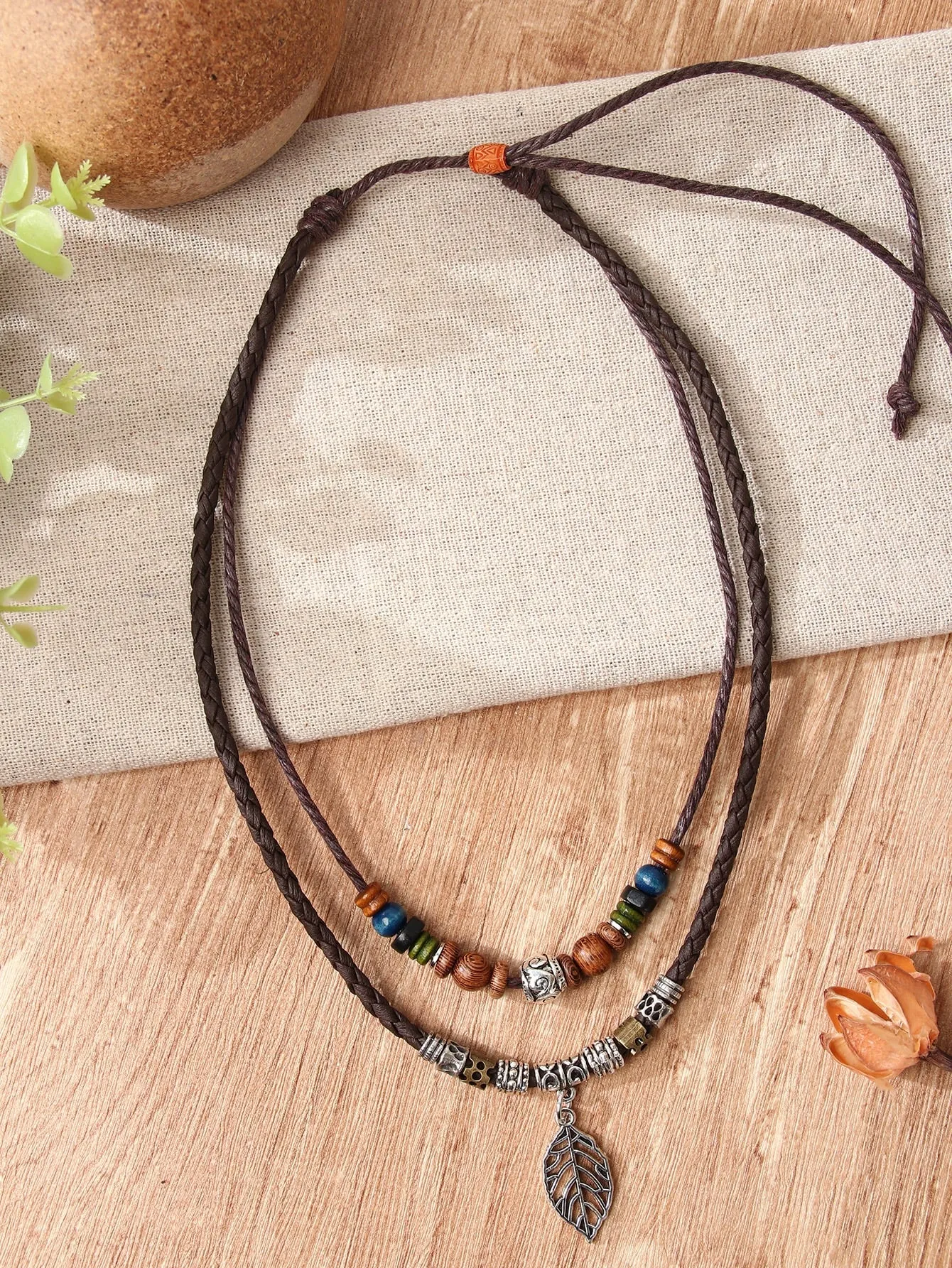 Beaded Leaf Charm Layered Necklace for Women Girls Accessories Jewelry Gifts