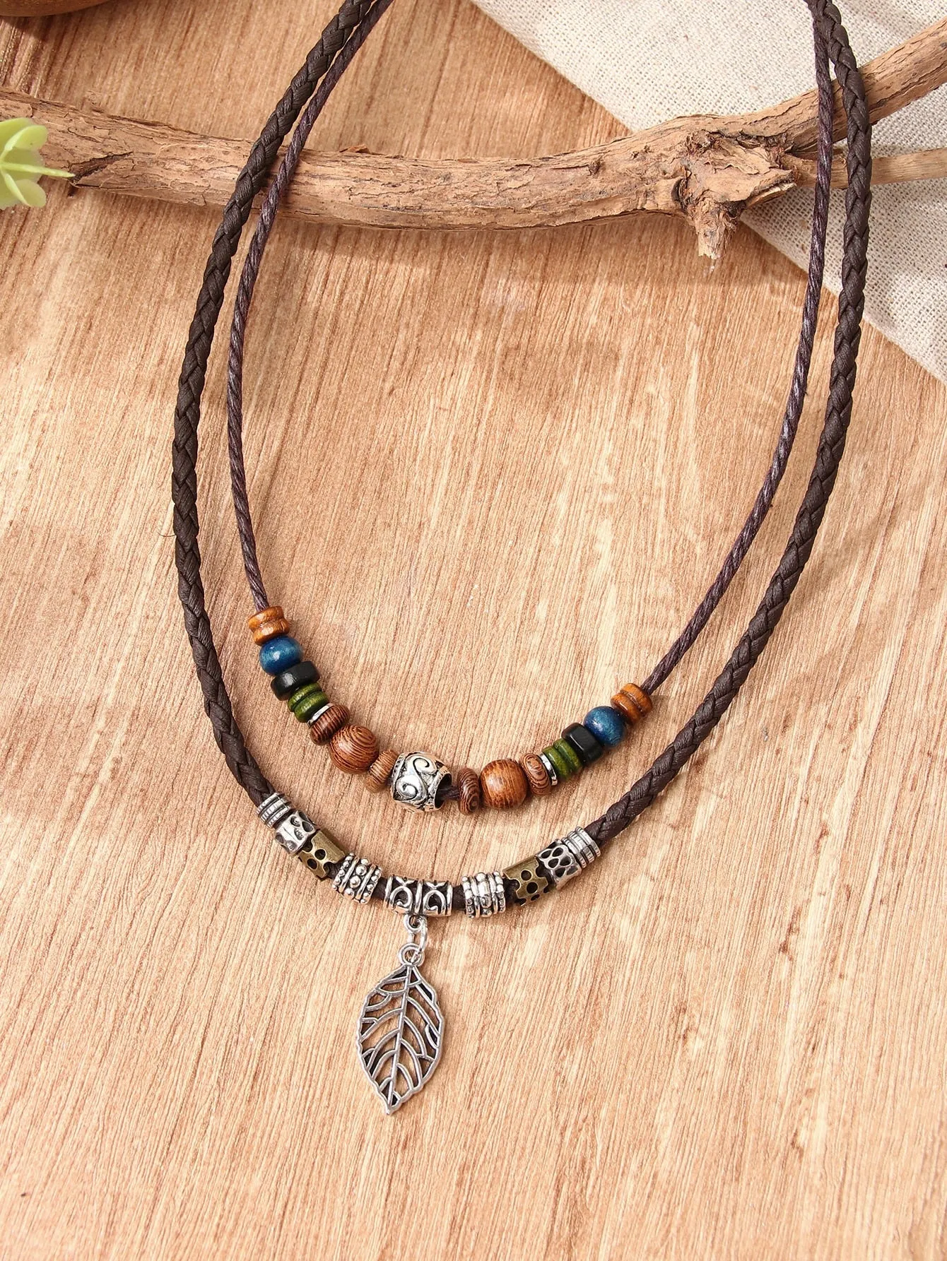 Beaded Leaf Charm Layered Necklace for Women Girls Accessories Jewelry Gifts