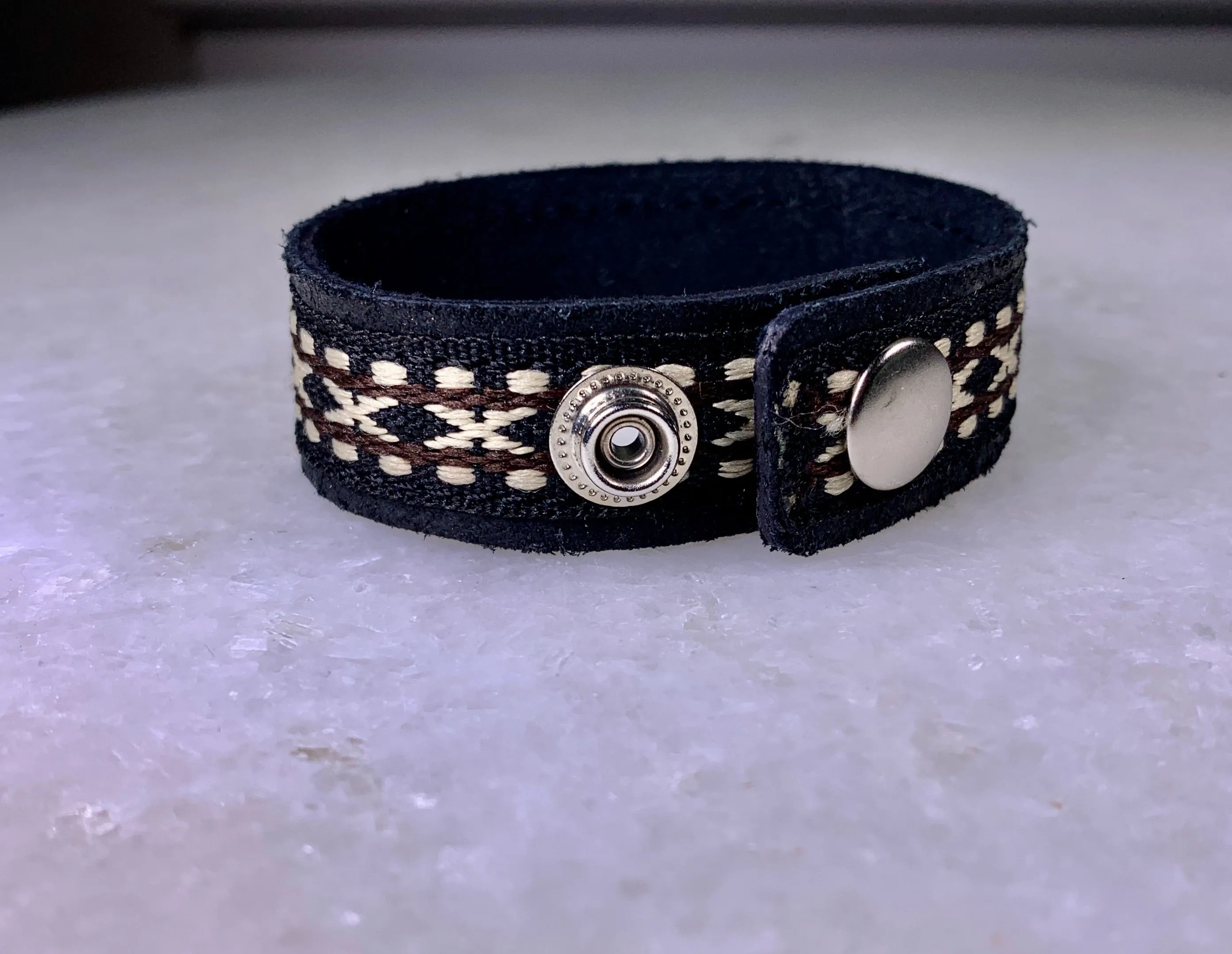 Black Stitched Leather Bracelet