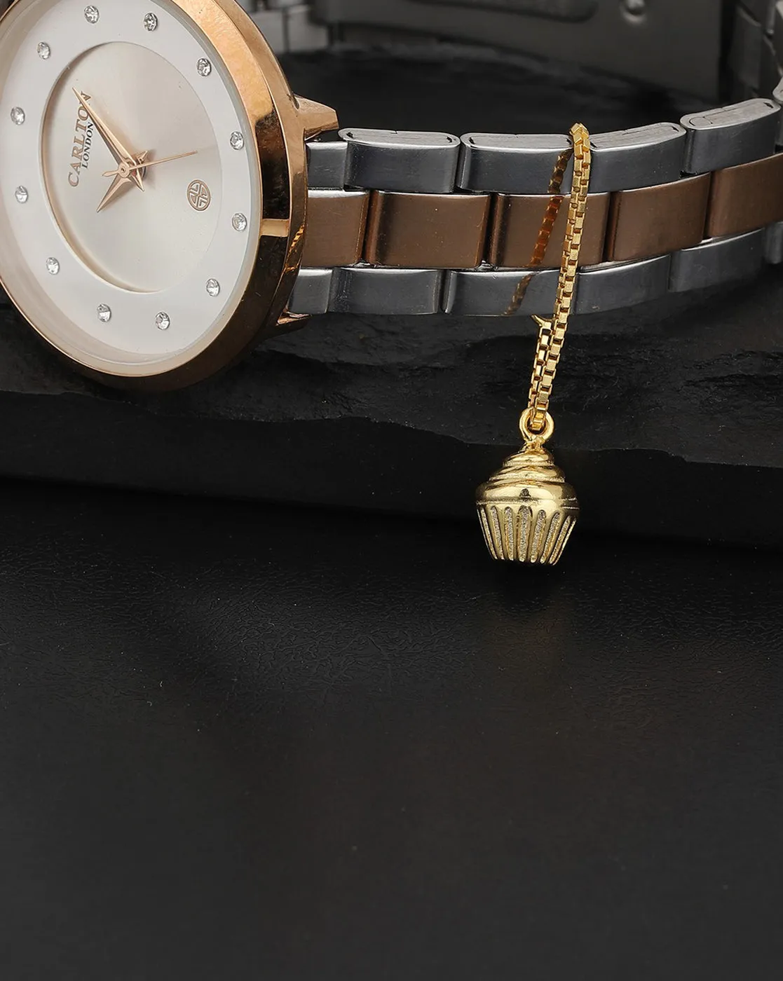 Carlton London Gold-Plated Cup Cake Non-Studded Watch Charm For Women