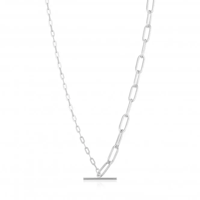 Chain Reaction Rhodium Mixed Link T-Bar Necklace N021-02H