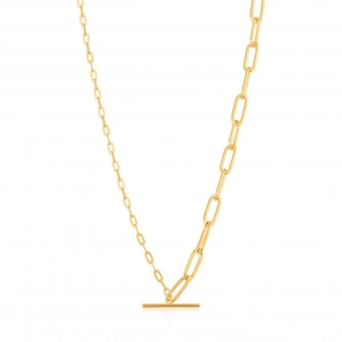 Chain Reaction Shiny Gold Mixed Link T-Bar Necklace N021-02G