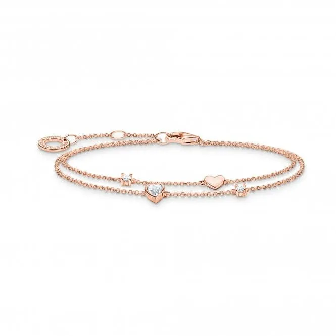 Charming Rose Gold Plated Hearts And White Stones Bracelet A2057-416-14-L19V