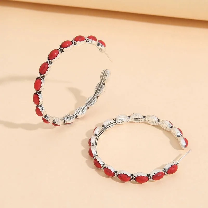 Chic Open Hoop Earrings with Oval Resin Stones