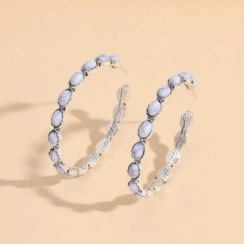 Chic Open Hoop Earrings with Oval Resin Stones