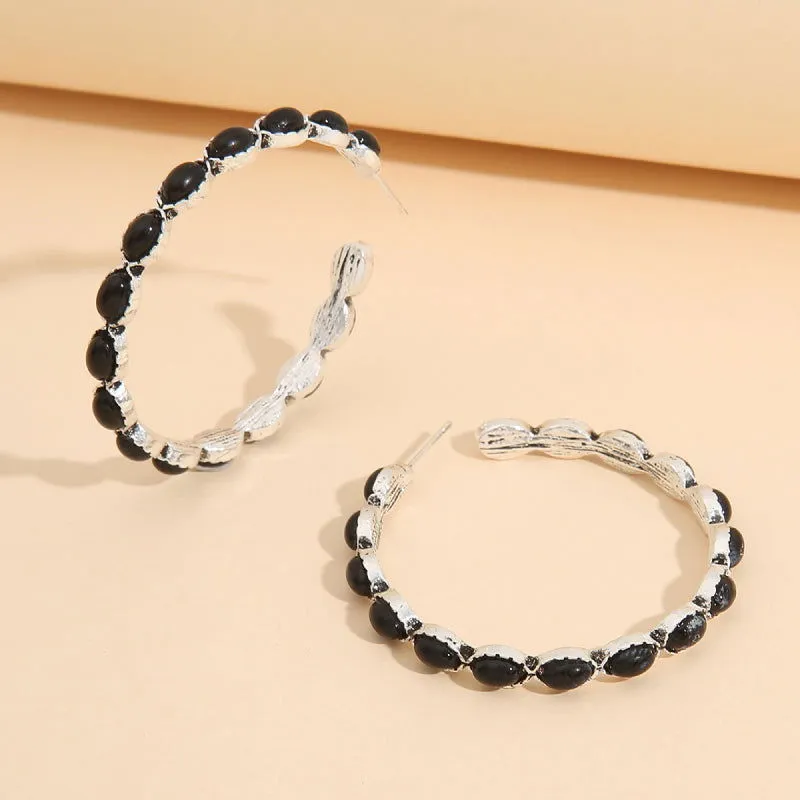 Chic Open Hoop Earrings with Oval Resin Stones