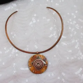 Choker Necklace Handmade Orange Raku Pendant Copper Neck Ring